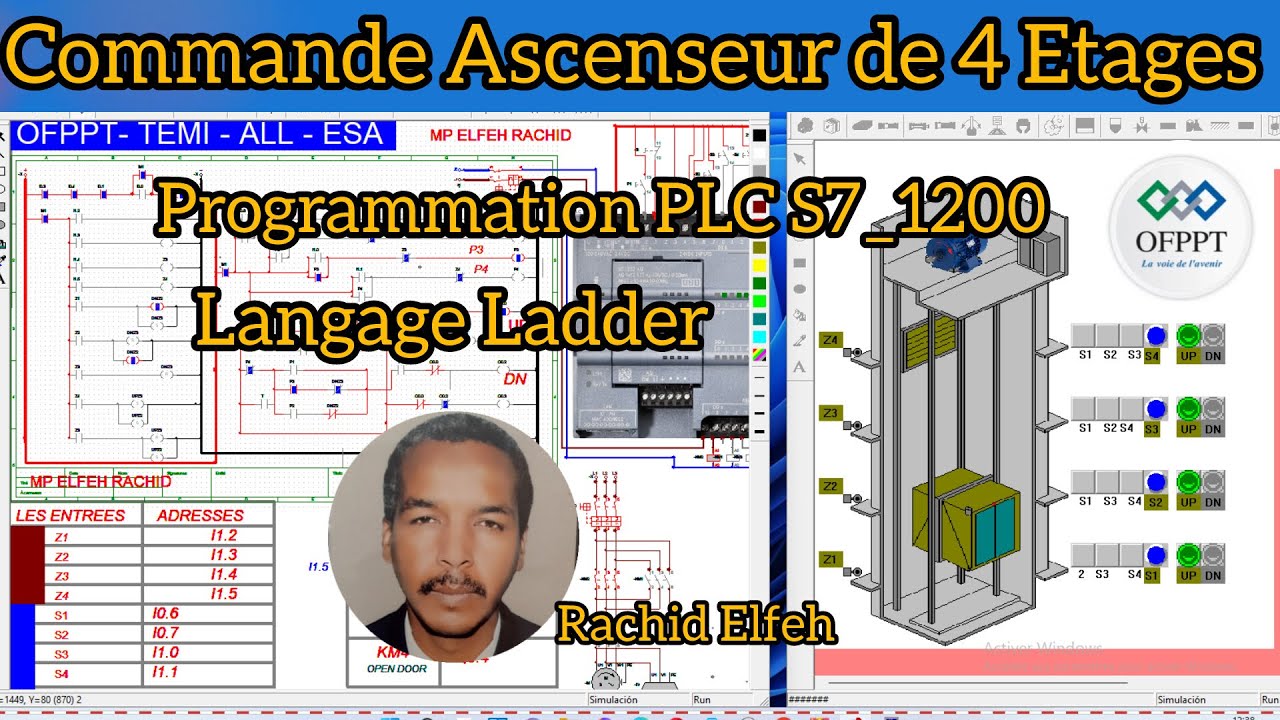 ASCENCEUR POUR 4 ETAGES - COMMANDE  PLC S7 -1200 -PROGRAMMATION LANGAGE LADDER  حصري و بسيطة