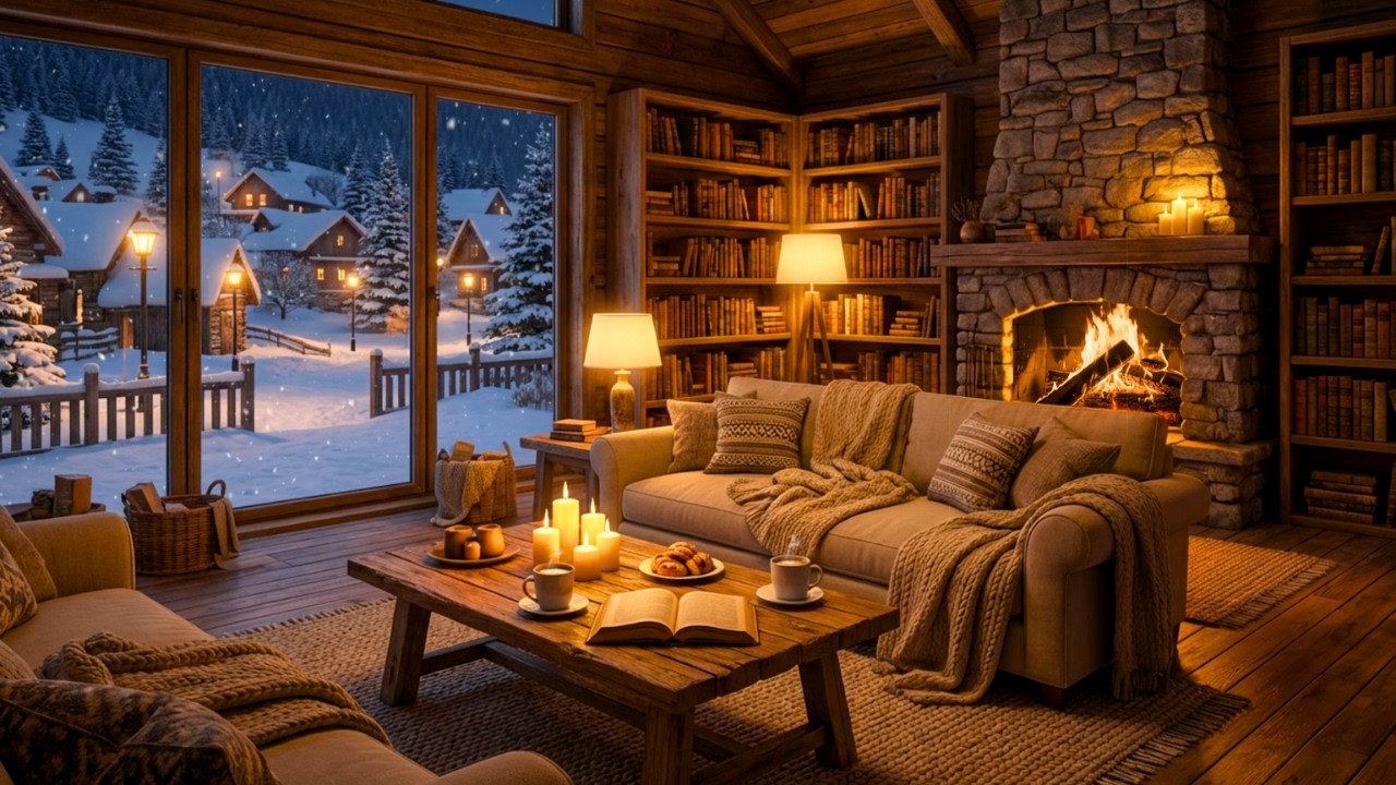 March Snowy Jazz Café Ambience ❄️ Cozy Cabin Coffee Shop & Relaxing Jazz Music for Work, Study