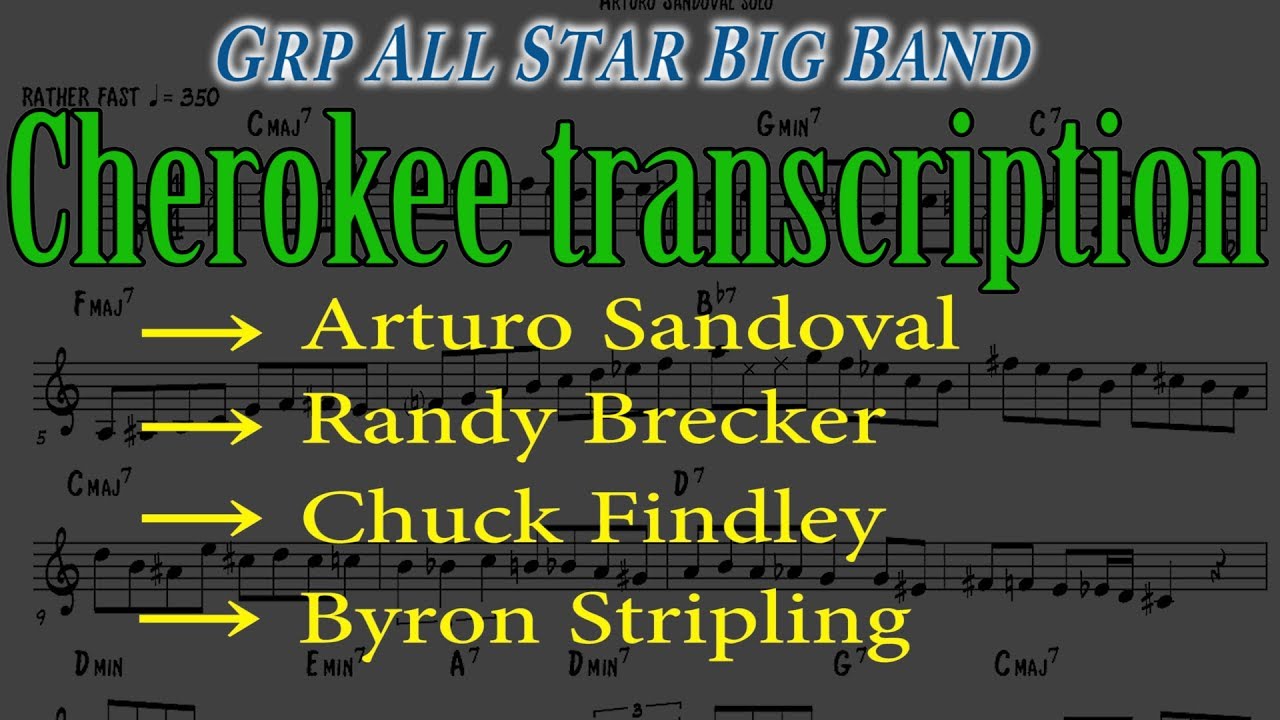 Cherokee - All Trumpet solo transcription (A. Sandoval - R. Brecker - C. Findley - B. Stripling)
