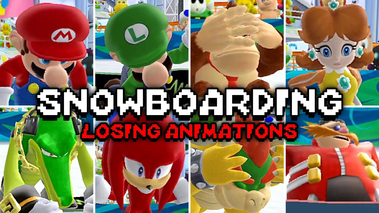 Mario & Sonic at the Olympic Winter Games [Wii] - All Characters Losing Animations (Snowboarding)