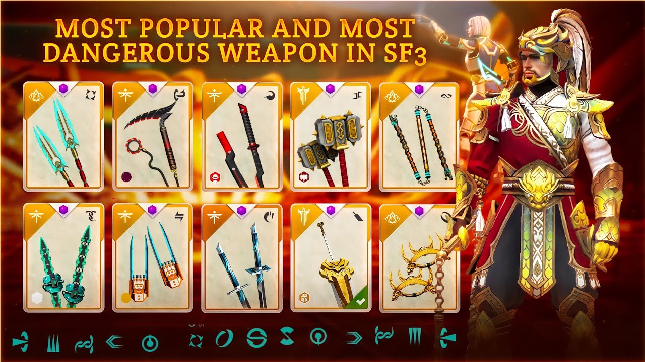 Most Popular and Dangerous Weapons in Shadow Fight 3 | top 10 best weapon in sf3 | sf3 all weapons 💪