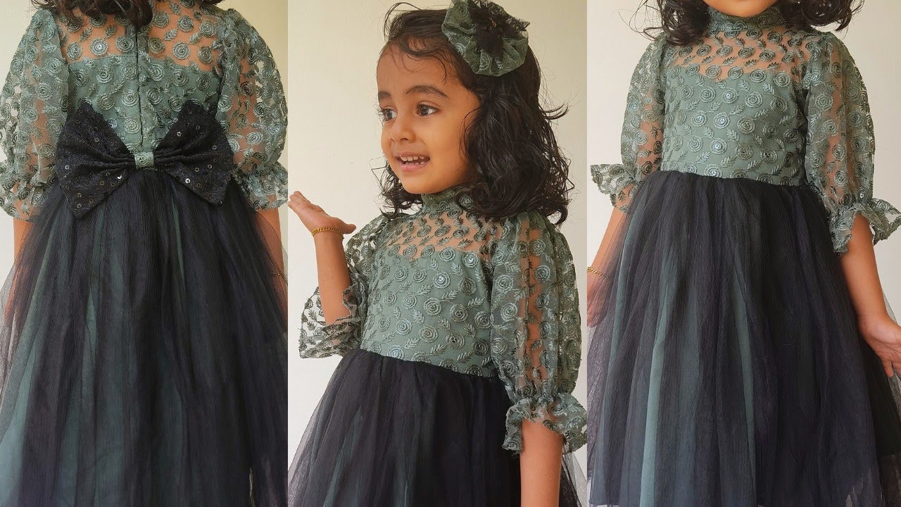 |Party wear baby frock cutting& stitching|Puff sleeve frock|high neck frock|Transparent neck frock|