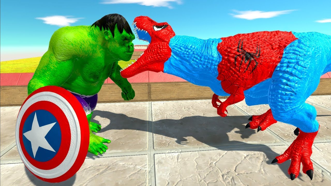 SPIDERMAN T-REX vs HULK vs SHAZAM DEATH RUN - Animal Revolt Battle Simulator