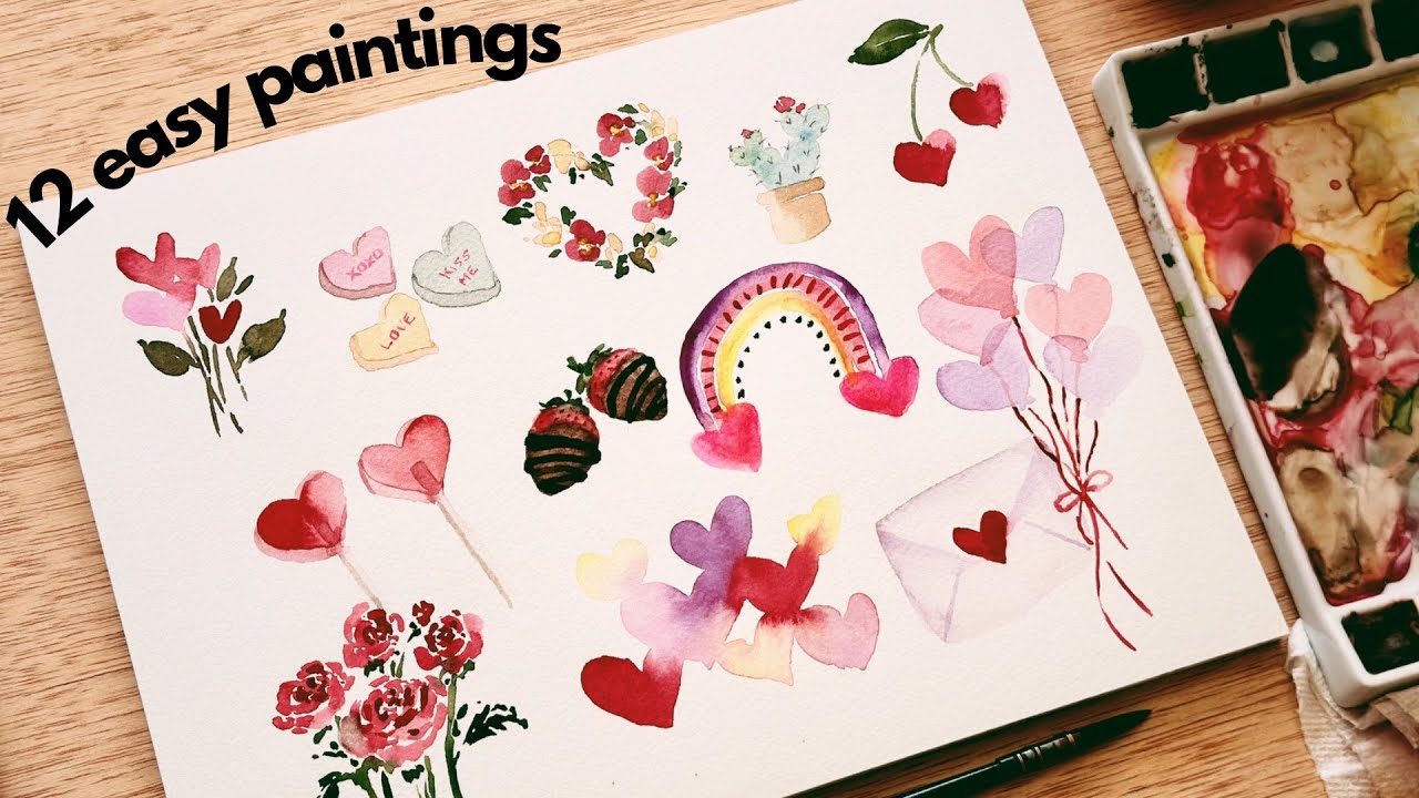 12 watercolor Valentine’s Day designs