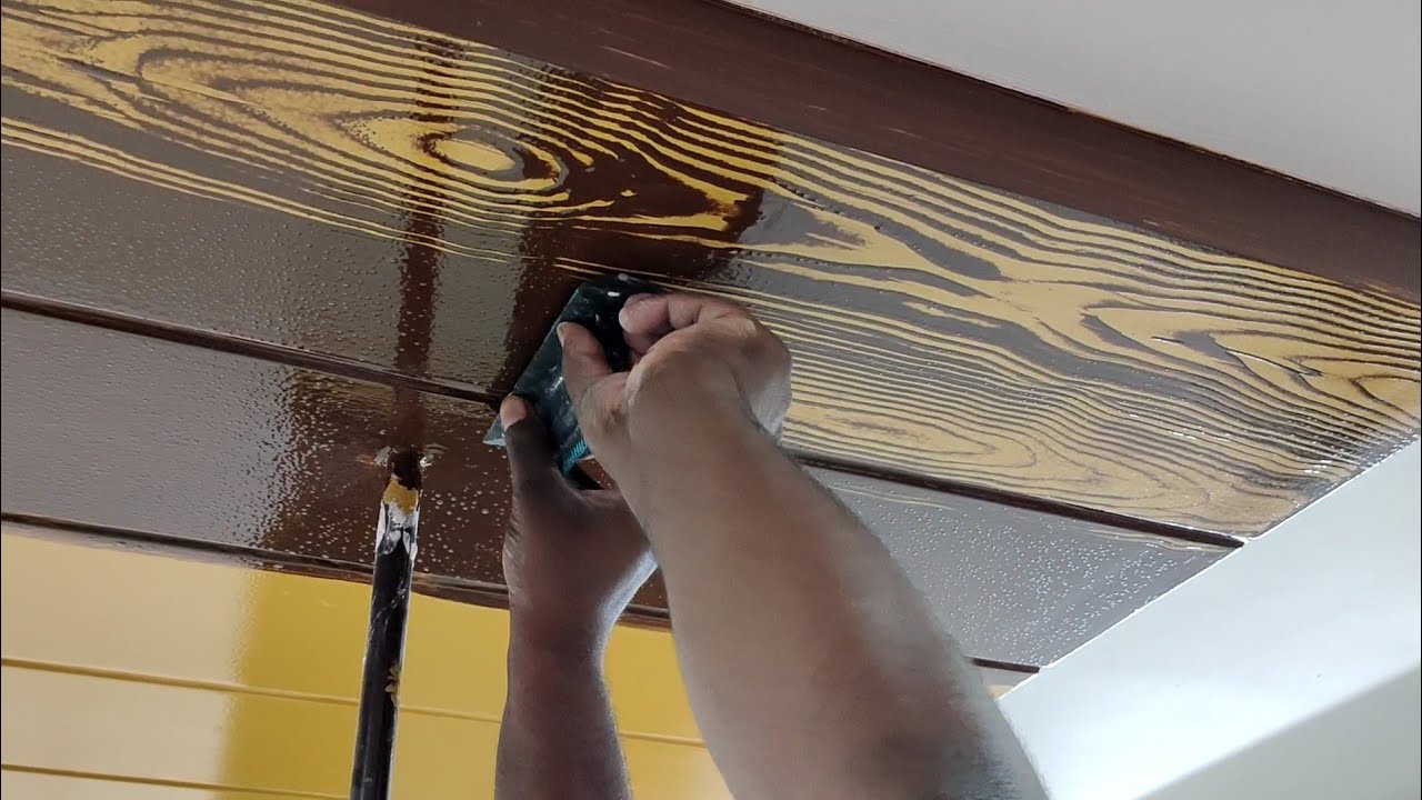 false ceiling wooden type design making enamel paint
