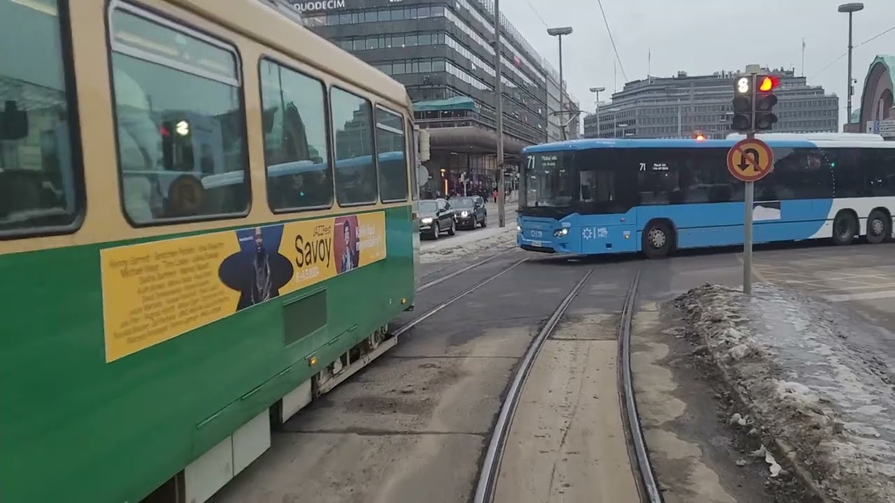 Helsingin raitiolinja 2,3 Olympiaterminaali-Messukeskus-Olympiaterminaali-Hakaniemi.@hslhrt