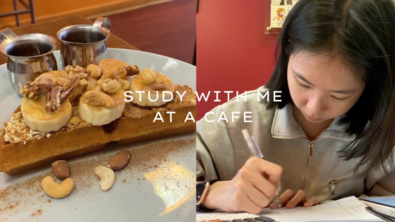 Study with me with real background sound at a waffle cafe