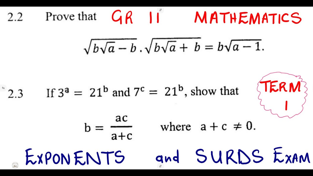 Mathematics Grade 11 Exponents and Surds Exam Term 1 Revision @Maths Zone African Motives
