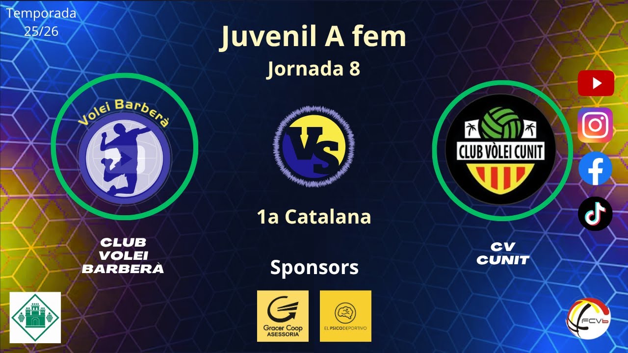 Cv Barberà vs Cv Cunit, juvenil A masculí, J8, 16/11/25, 1a catalana, #Aymibarberà!!