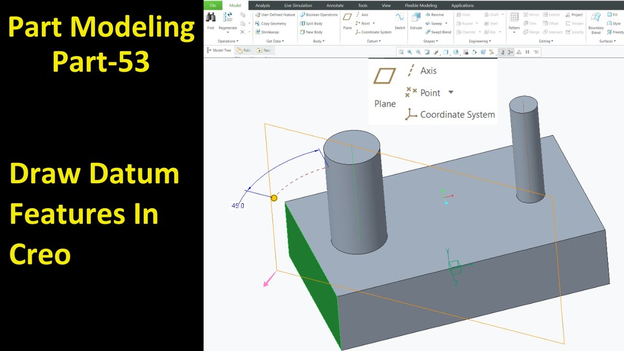 #53 Creo Part Modeling- Draw Datum Features In Creo