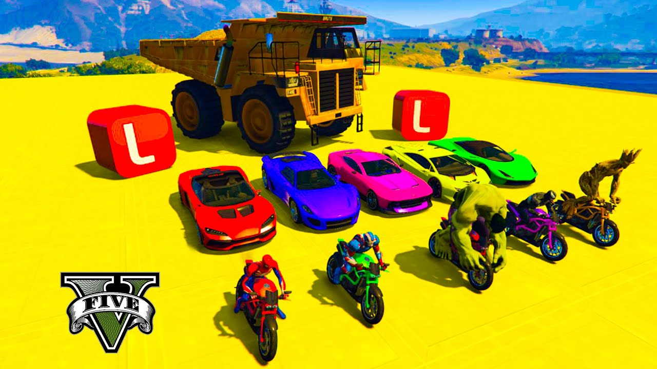 GTA V Mega Ramp Boats, Cars, Motorcycle With Trevor and Friends Epic Stunt Map Challenge #3
