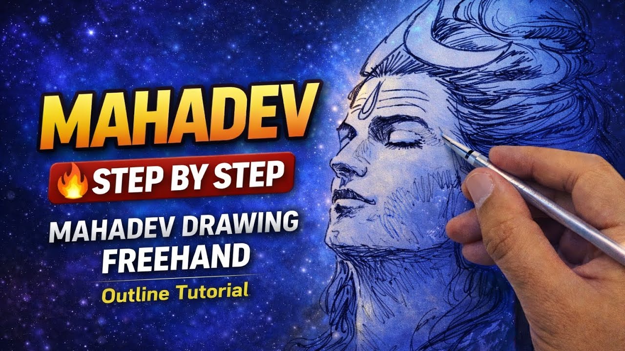 How to Draw Lord Mahadev, Freehand Drawing, Step by Step , Mahashivratri Drawing | Outline Tutorial 