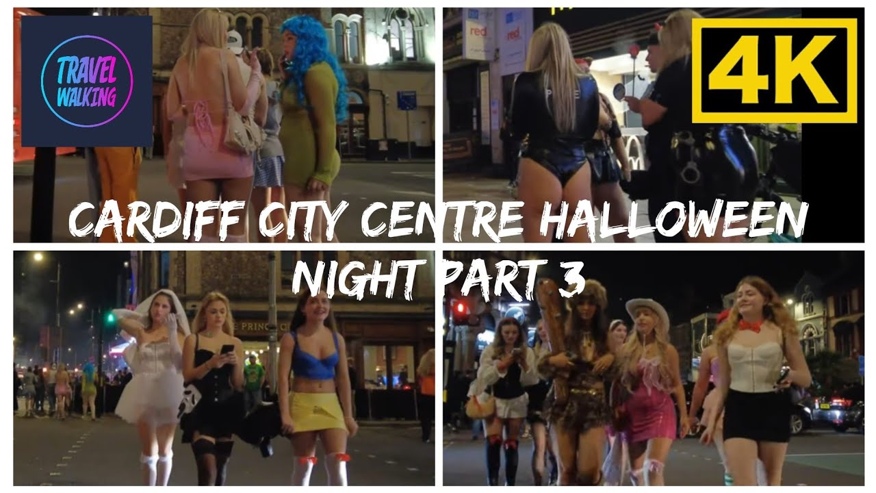 Cardiff City Centre 🎃 Halloween Nightlife Part 3 | Spooky Walk 4K