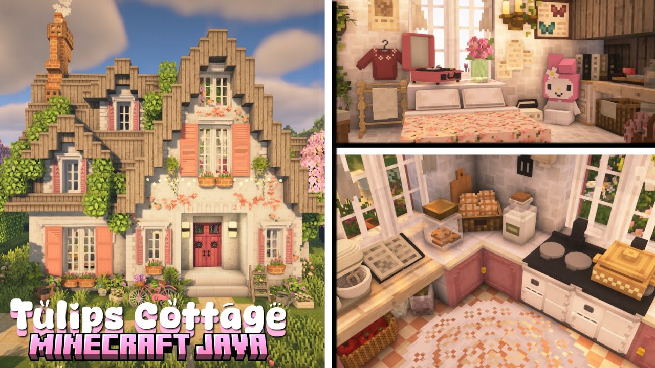 Tulips Cottage Minecraft 🌷 Speedbuild and little tour with some aesthetic CIT resource packs 1.21⍣ ೋ