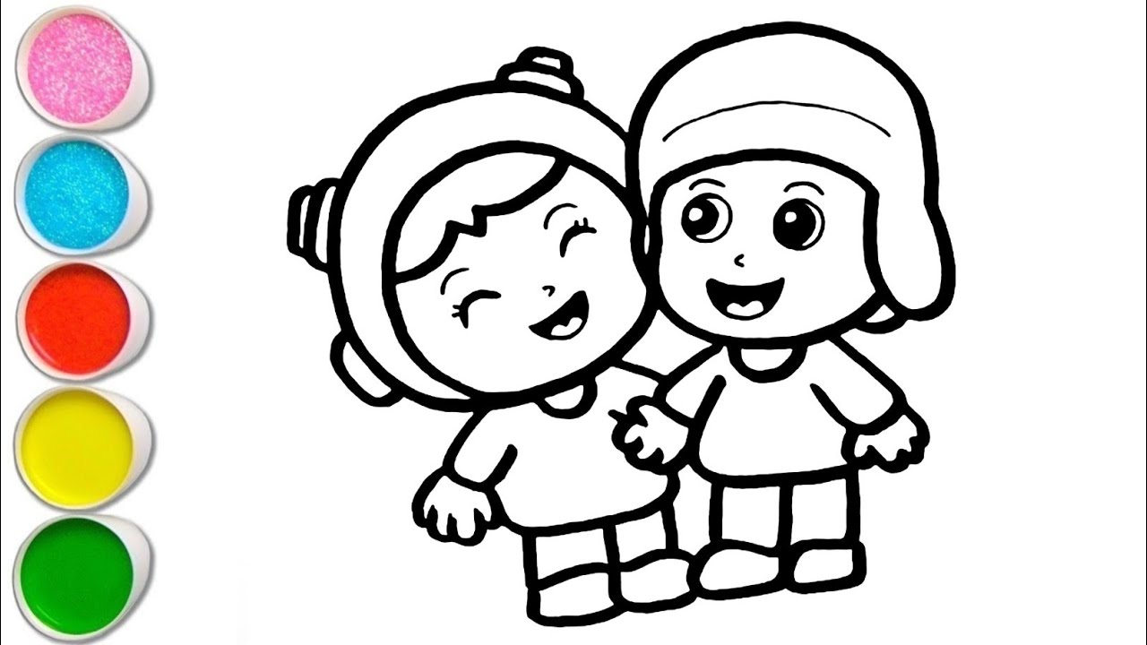 Милая Нина, играющая с Покойо. Рисунок, раскраска и рисование для детей и малышей. Как нарисовать...