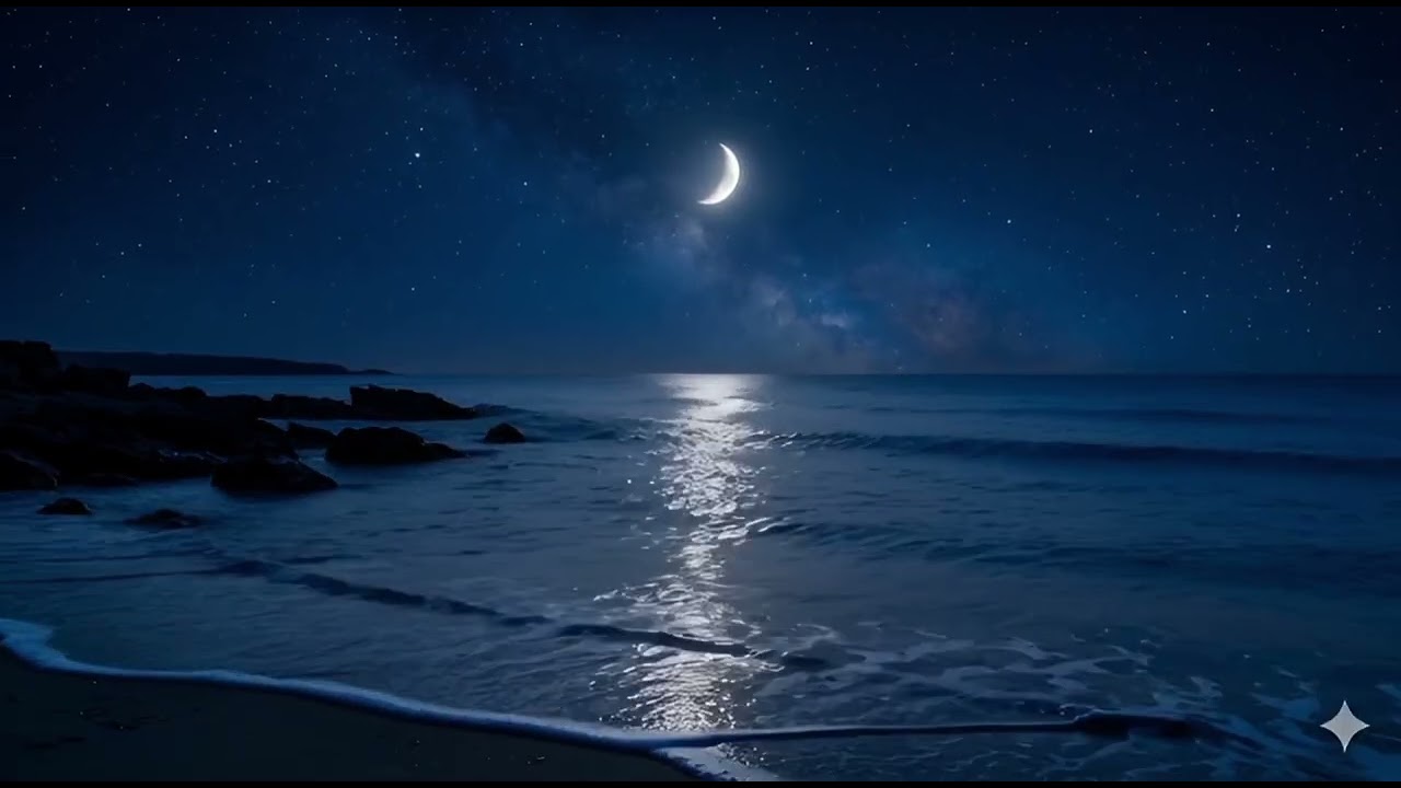 ​1 HOUR of Deep Blue Moonlight Ocean – Gentle Night Waves for Sleep & Study