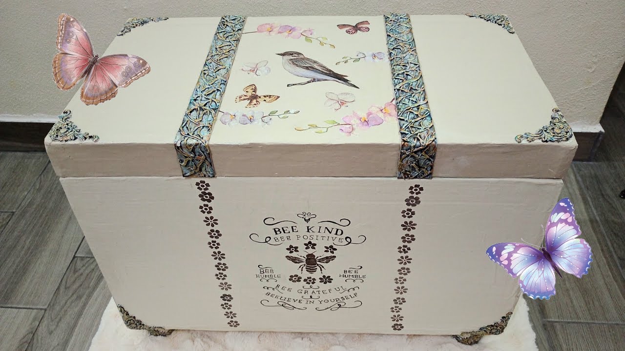 Como hacer BAUL de cartón RECICLADO y DECOUPAGE