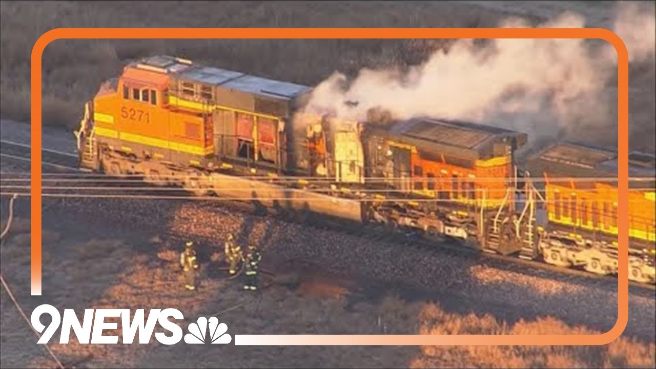 Smoke plume from train fire in Commerce City