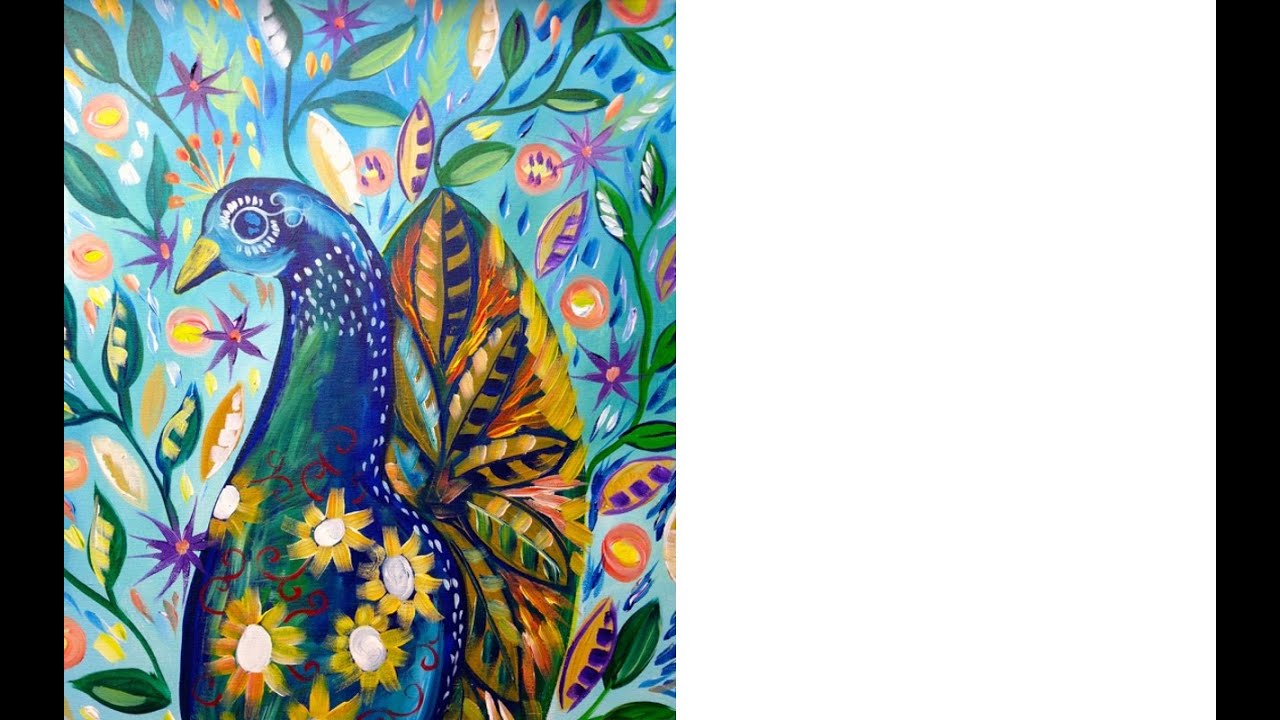 Live #2 Peacock and Flowers and Flowers abstract acrylic tutorial art lesson | TheArtSherpa