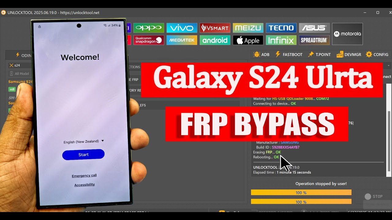 Samsung Galaxy S24 Ulrta Frp Bypass Unlock Tool Google Account Unlock 100% EDL 9008 port Done