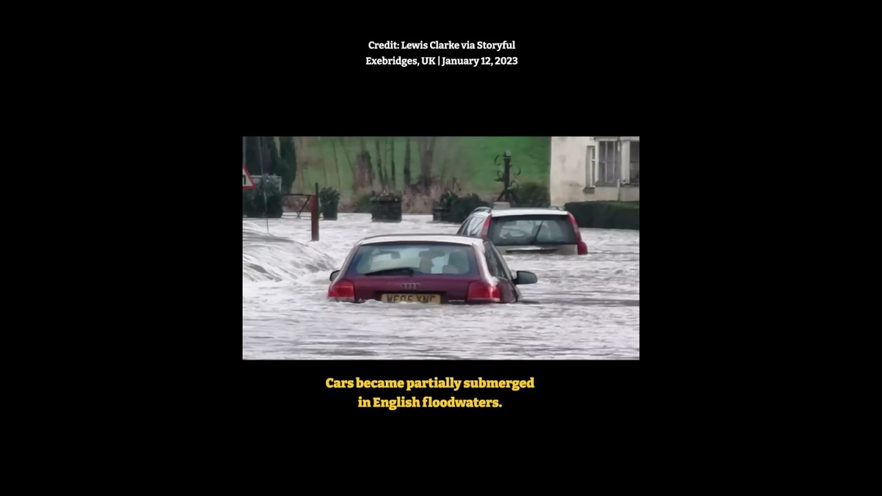 Cars partially submerged in Devon as flooding hits England