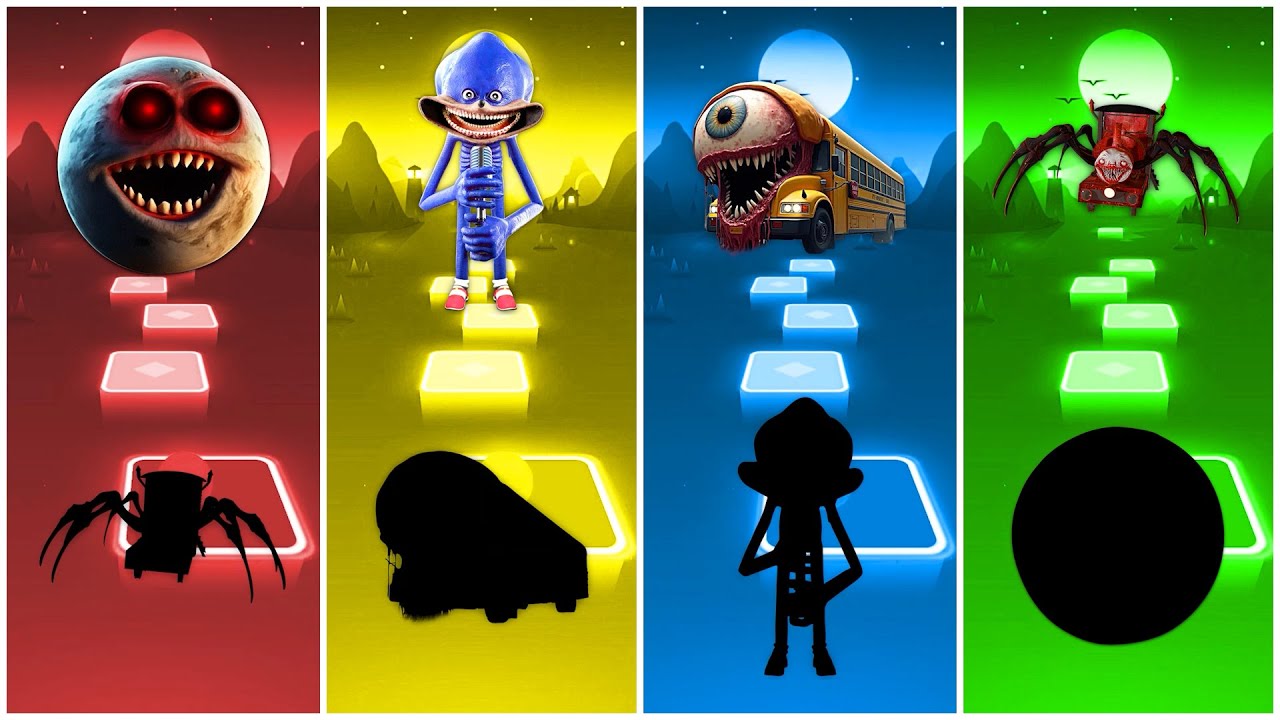 Lunar Moon 🆚 Shin Sonic 🆚 Eater Bus 🆚 Choo Choo Charles | Tiles Hop EDM Rush!