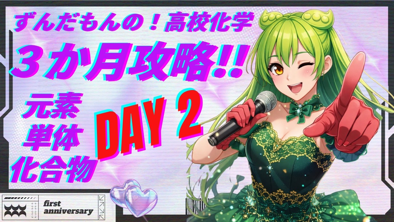 ずんだもんの！やさしい高校化学 ３か月攻略！Day２ #化学 #化学式 #化学反応 #共通テスト #大学受験 #医学部 #旧帝大 #勉強 #参考書 #化学基礎 #理論化学 #高校化学 #理科