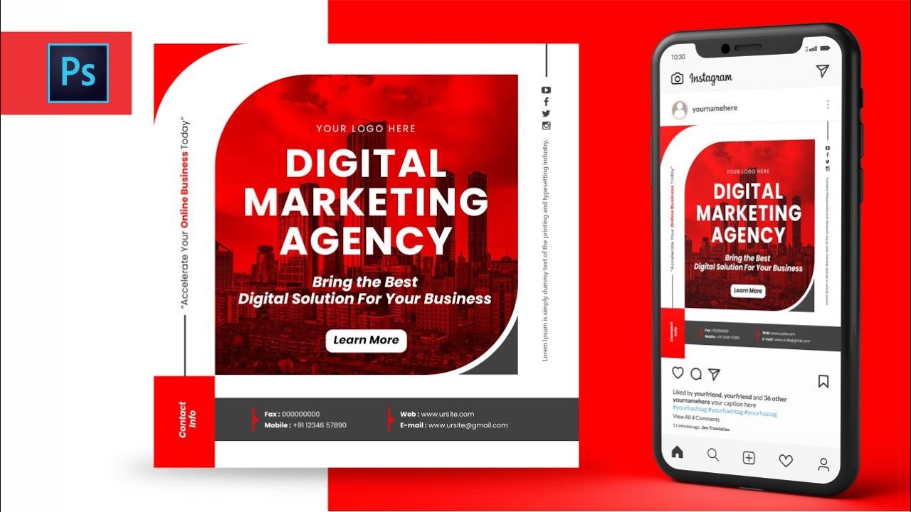 Social Media Post Design in Photoshop I Photoshop tutorial I Digital Marketing I Instagram Post