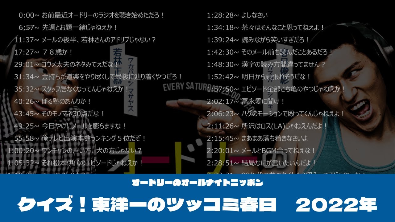 クイズ！東洋一のツッコミ春日　2022年【オードリーのオールナイトニッポン】