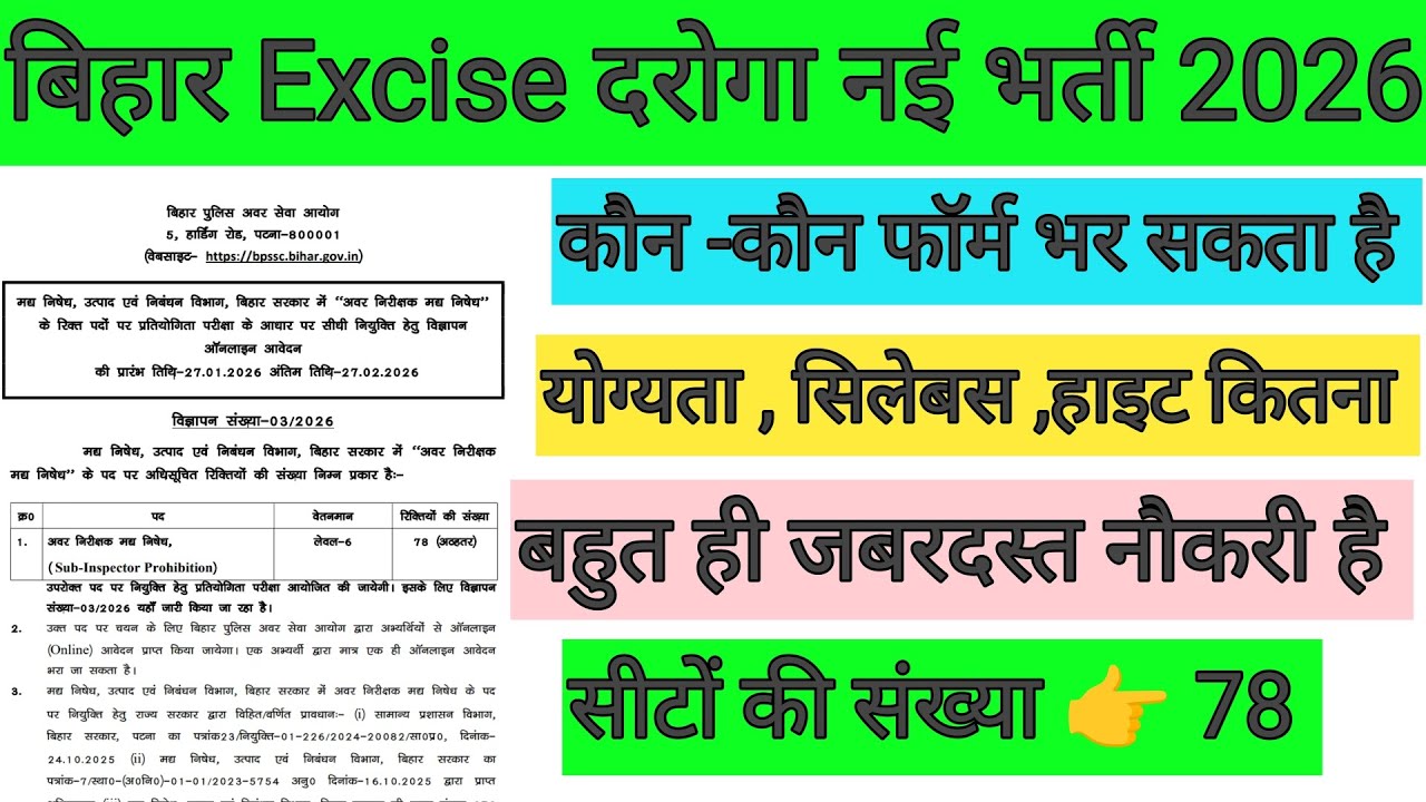 बिहार Excise दरोगा भर्ती 2026🔴 पावरफुल Job 💪 कौन -कौन भर सकता है?साथ में Exam Date भी आ गया 🔥 CSBC