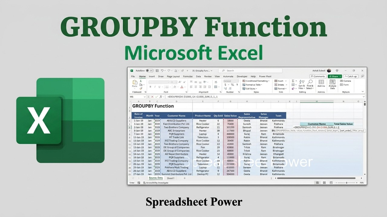 GROUPBY Function in Excel