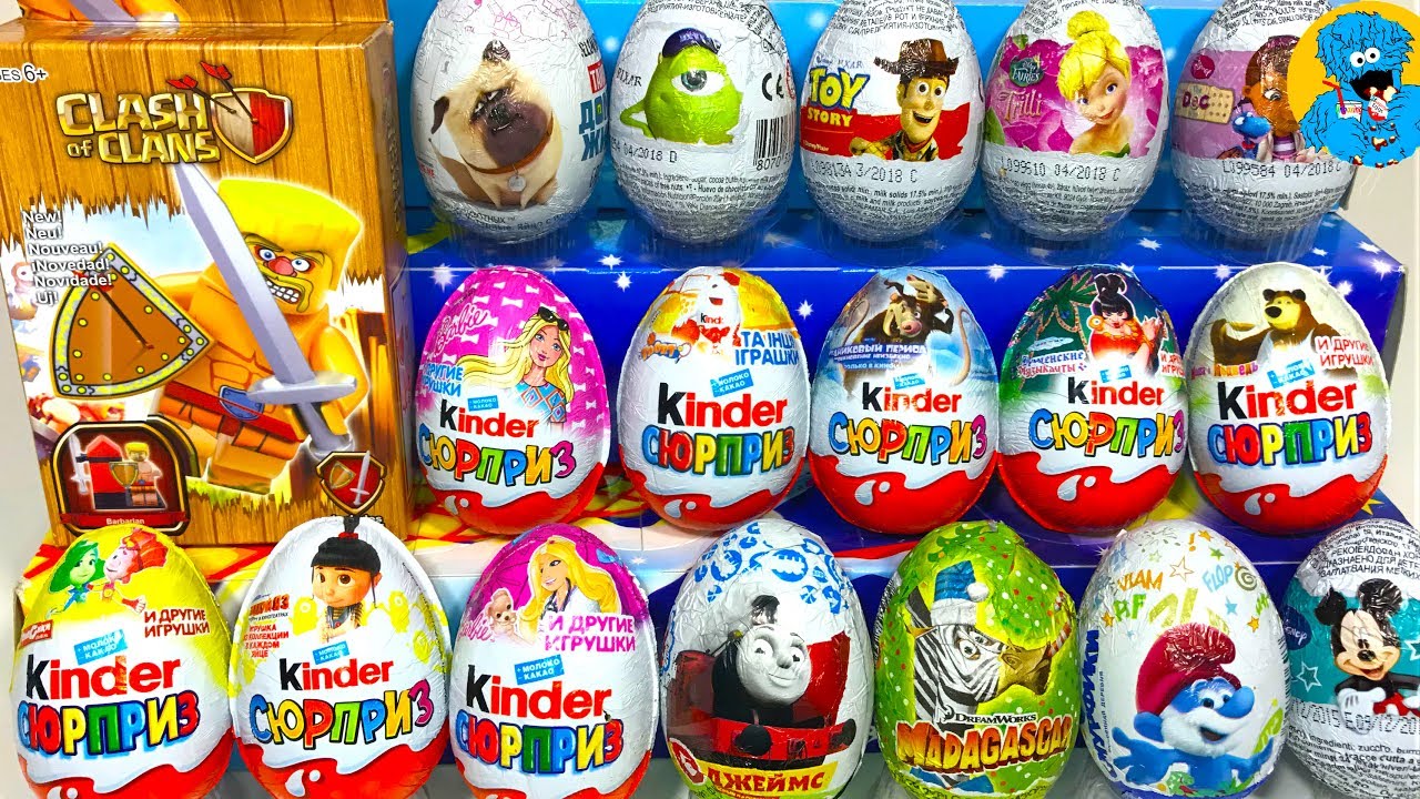 18 Сюрпризов и Киндеров, Unboxing Mega Collection of Surprise Eggs, Clash of Clans and other