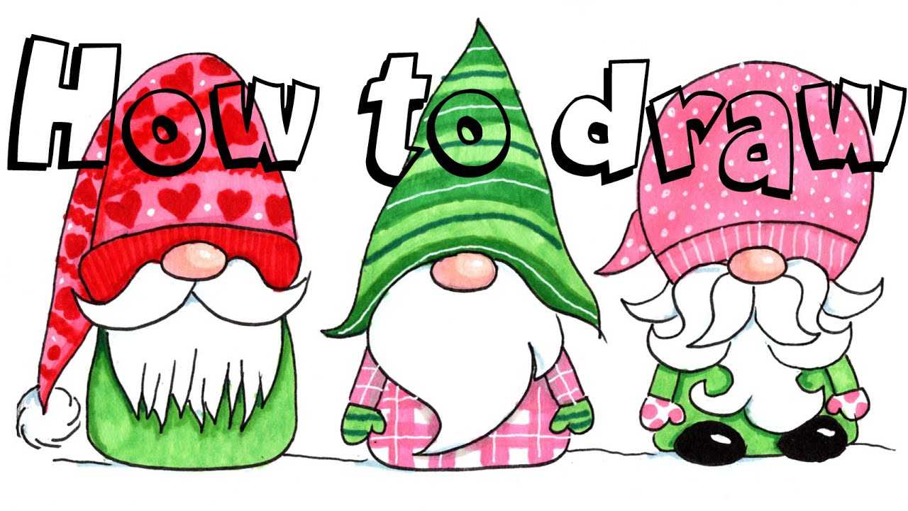 HOW TO DRAW CHRISTMAS GNOMES Step by Step Drawing Tutorial for Kids. Guided Christmas Drawing