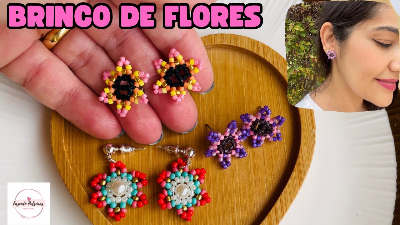 COMO FAZER BRINCOS DE FLOR EM MIÇANGAS | TUTORIAL | DIY
