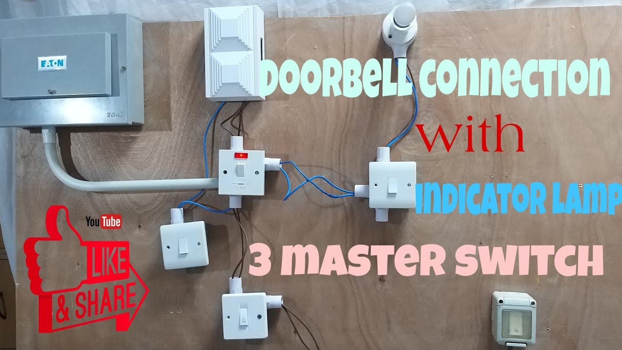 How to make a connection of electric doorbell with indicator using 3 master switch
