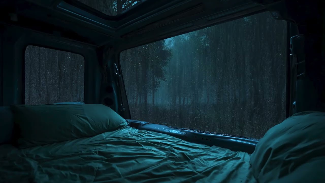 Falling Asleep to Rain in a Camping Car | Thunderstorm ASMR Soundscape