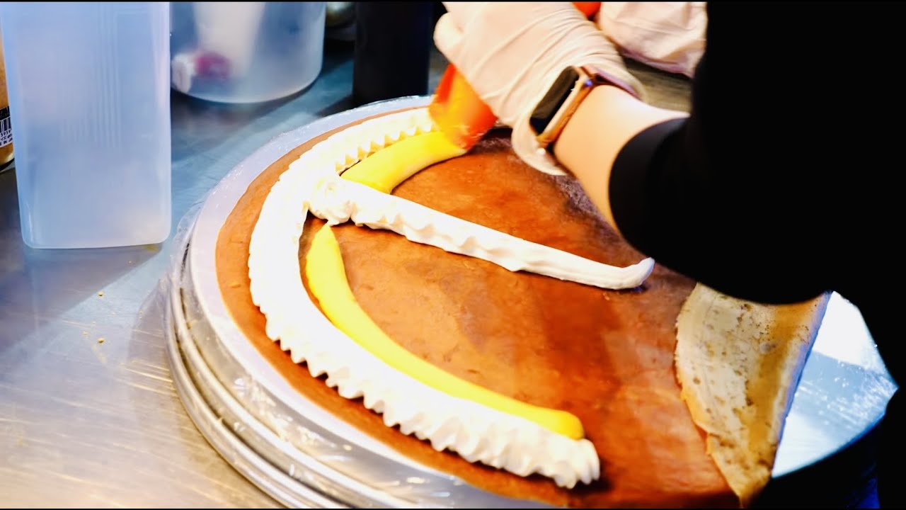 生クリームとカスタードたっぷりの神戸のクレープ屋さんのクレープ作り Crape ASMR