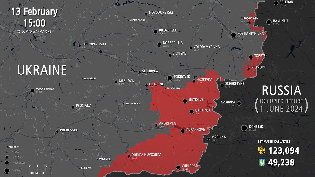 Russian Invasion of Ukraine: Pokrovsk / Donetsk Offensives - Every Day [Jun 1 to Feb 13 2025]