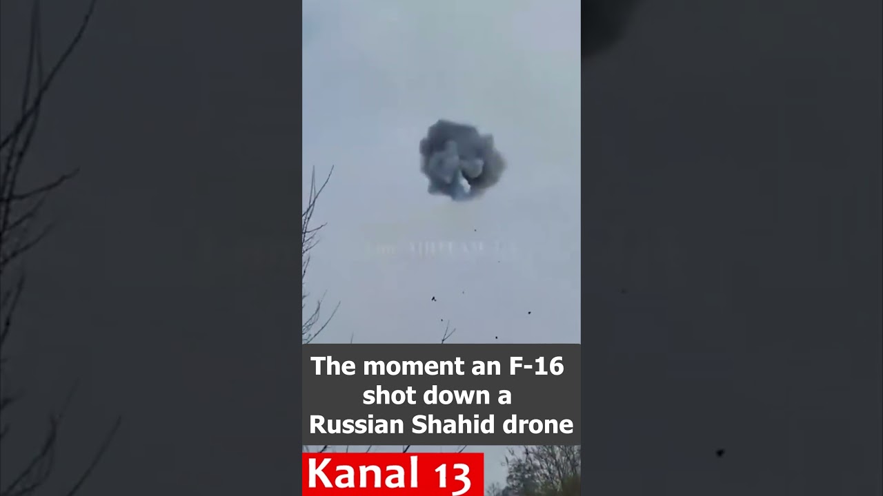 The moment an F-16 shot down a Russian Shahid drone