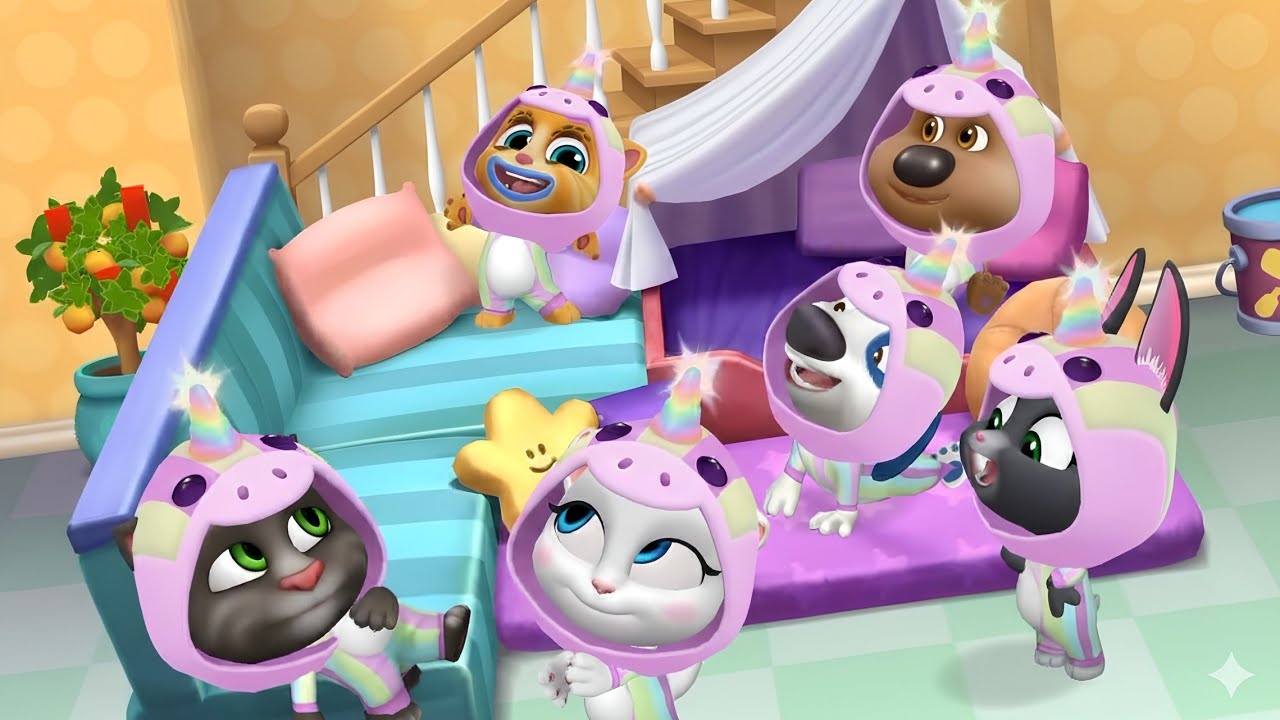 Pajama Party in My Talking Tom Friends Lunar New year update - Unicorn Pajama unlocked Gameplay 
