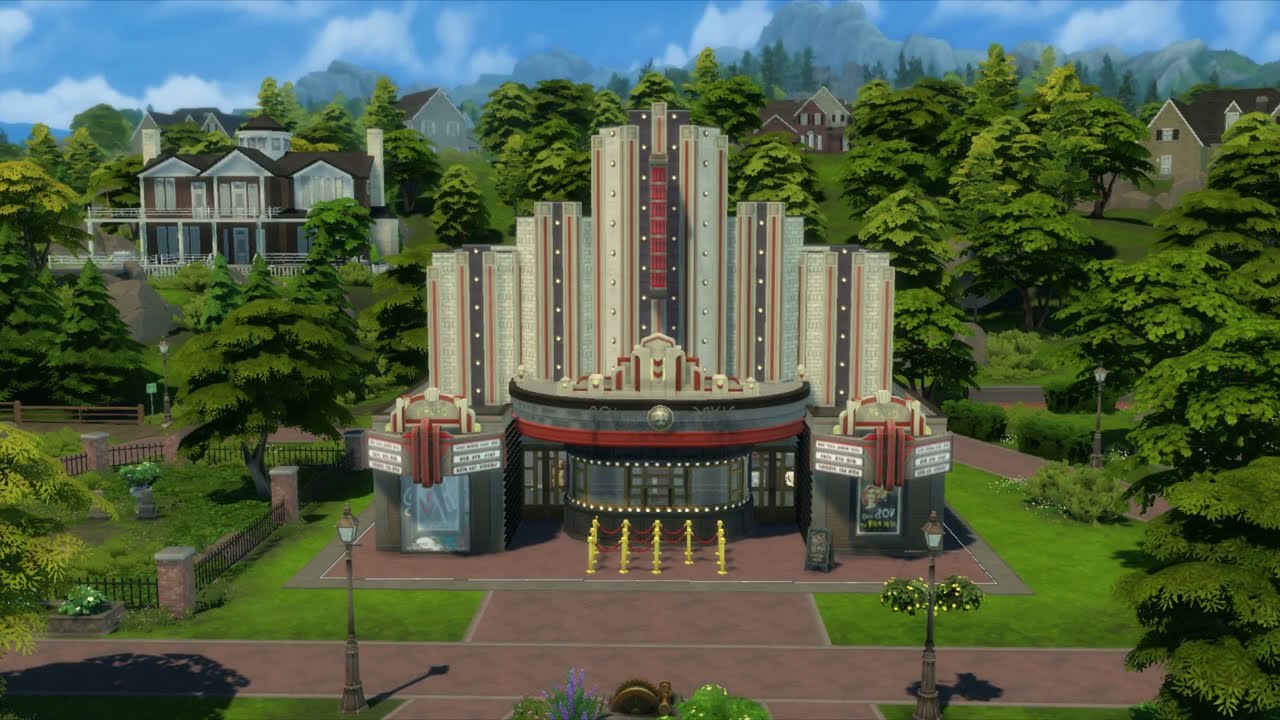 🎥 🎬  Art Deco Movie Theater Speedbuild - Sims 4 High School Years Vintage Cinema Build (No CC)