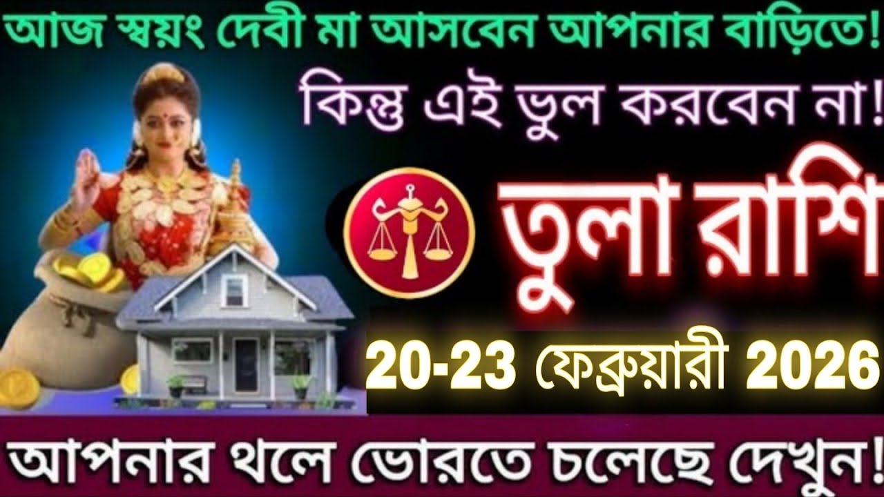 তুলা রাশি ২০-২৩ ফেব্রুয়ারি ২০২৬ ⚠️ মা লক্ষ্মীর কৃপায় ঘরে আসবে সুখ-সমৃদ্ধি কিন্তু ভুল করবেন না #tula