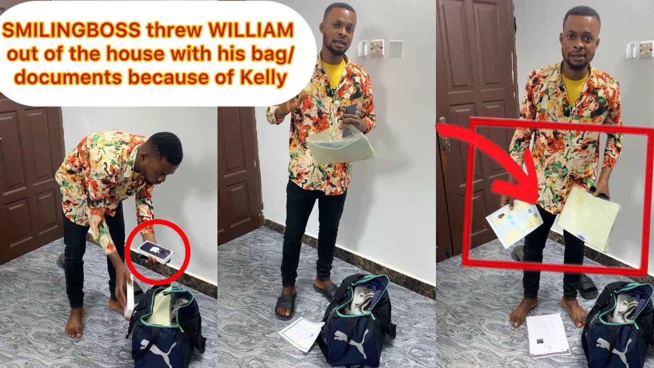 SMILINGBOSS threw WILLIAM out of the house with bag/documents because of KELLY@SMILINGBOSSCOMEDY-01 