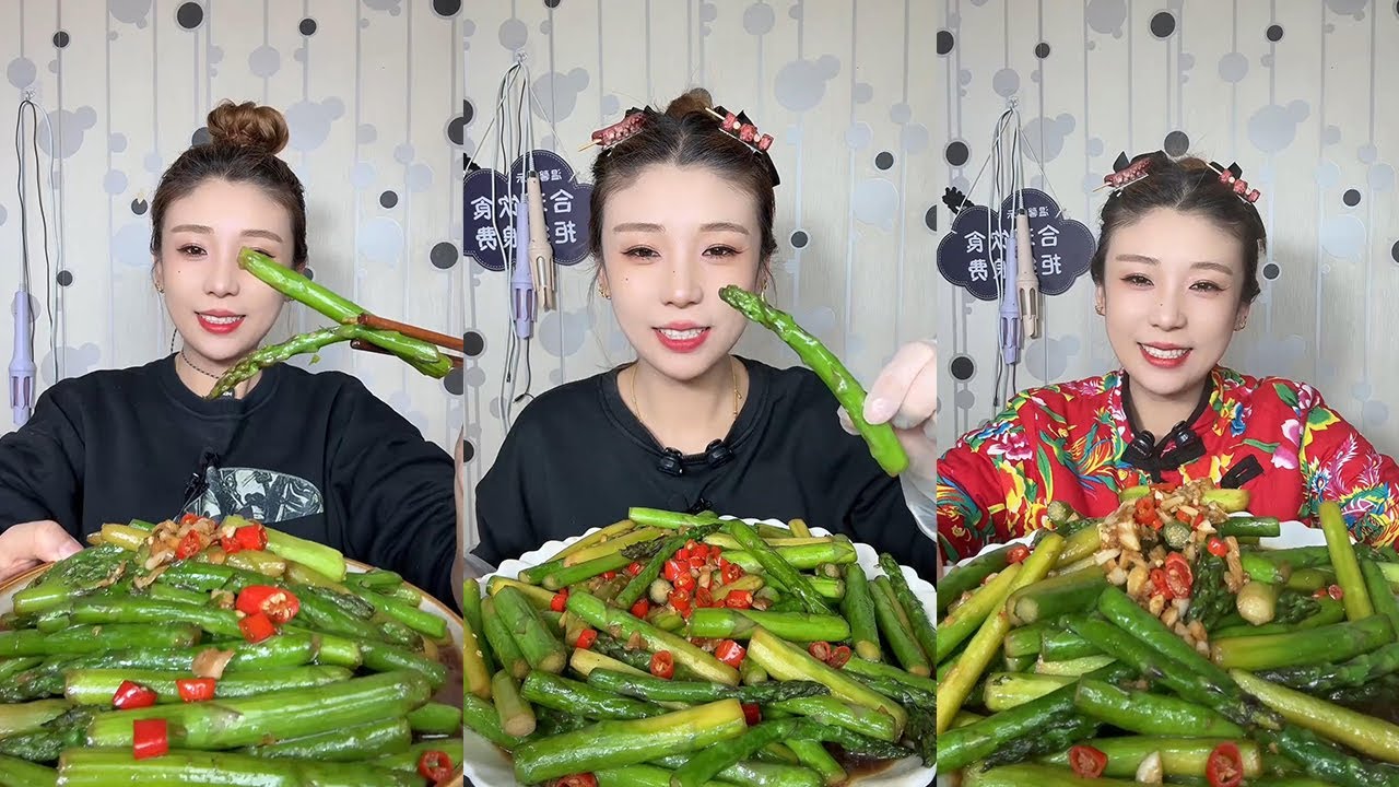 【Mukbang】Stir fried Asparagus🥬🥬#asmr#yummy