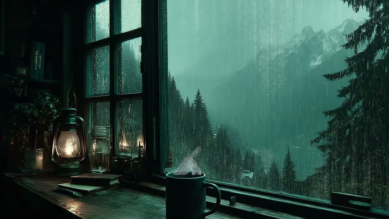 Heavy Night Rain and Distant Thunder 🌧️ Warm Cozy Bedroom for Anxiety Relief and Better Sleep