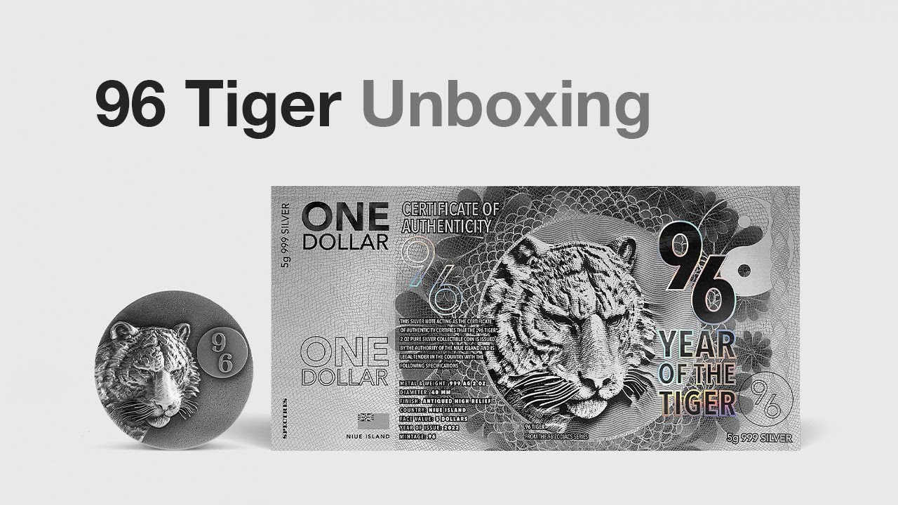 96 Tiger 2 oz Pure Silver Collectible Coin & 5g Pure Silver Note Certificate - Unboxing