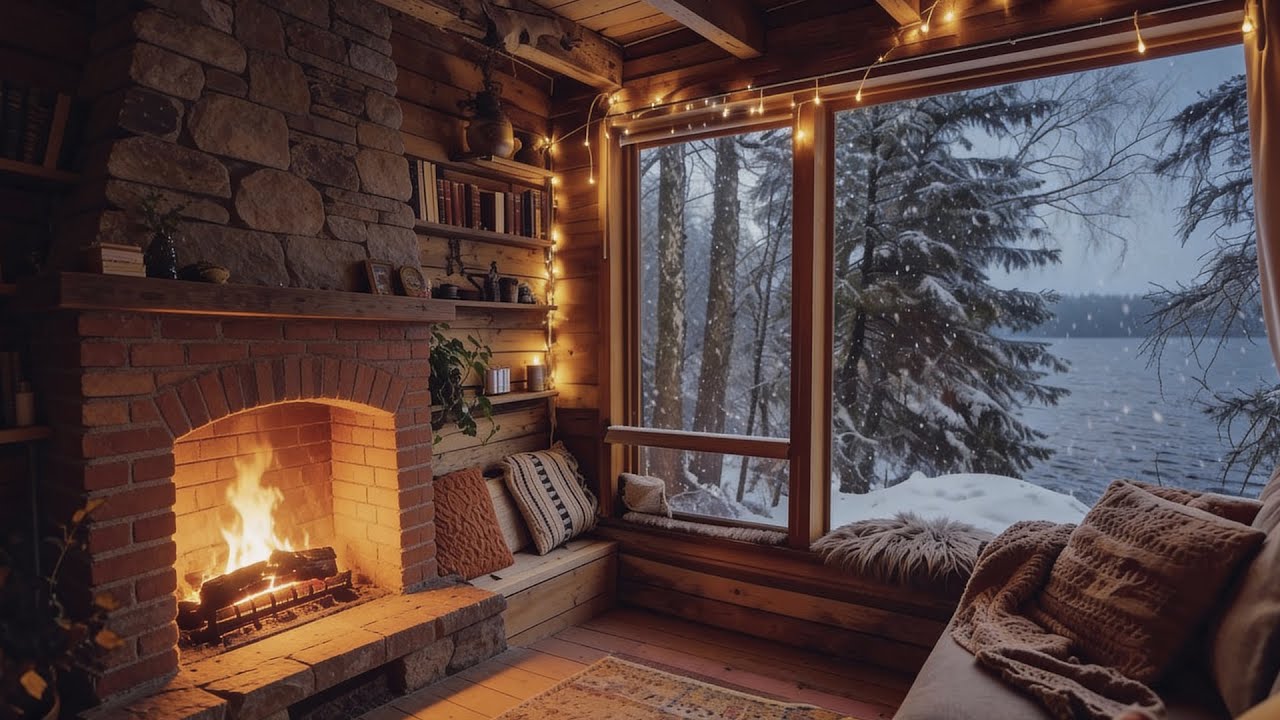 Cozy Winter Cabin Fireplace & Lo-Fi ❄️🔥 | Snowy Forest Ambience