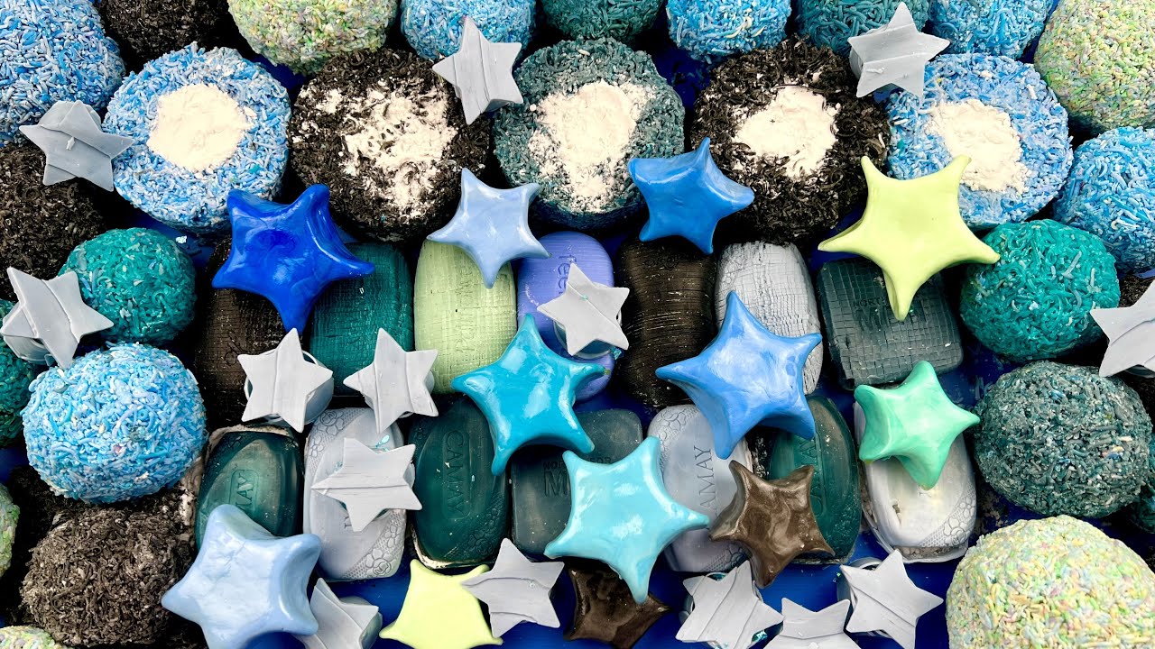 ASMR soap with starch 🖤💙 Clay cracking 💙🖤 Crushing soap boxes with glitter 💙🖤