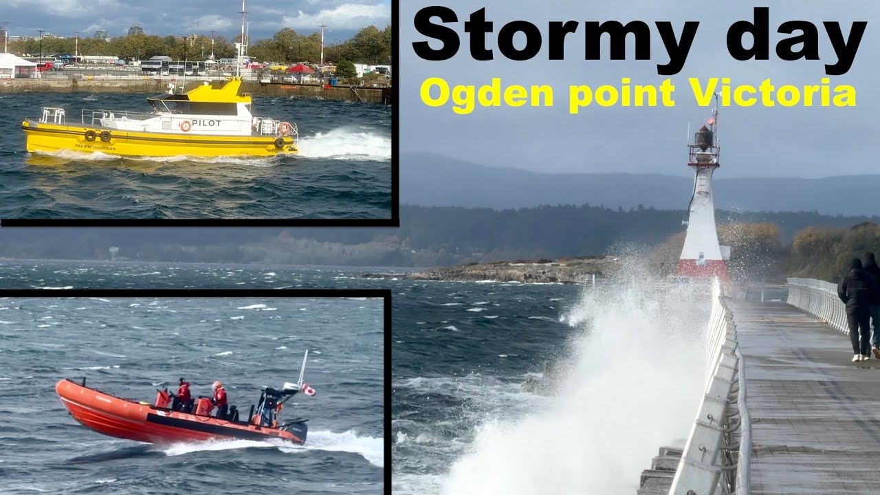 Stormy Day At Ogden Point Breakwater | Canadian Coast Guard And Pilot Vessel Departure.