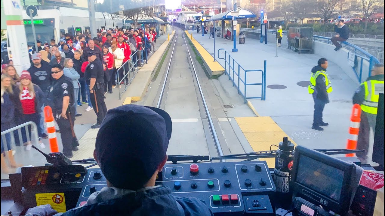 VTA Light Rail 49er’s Special Event Train (Mountain View-Great America) [CAB VIEW]